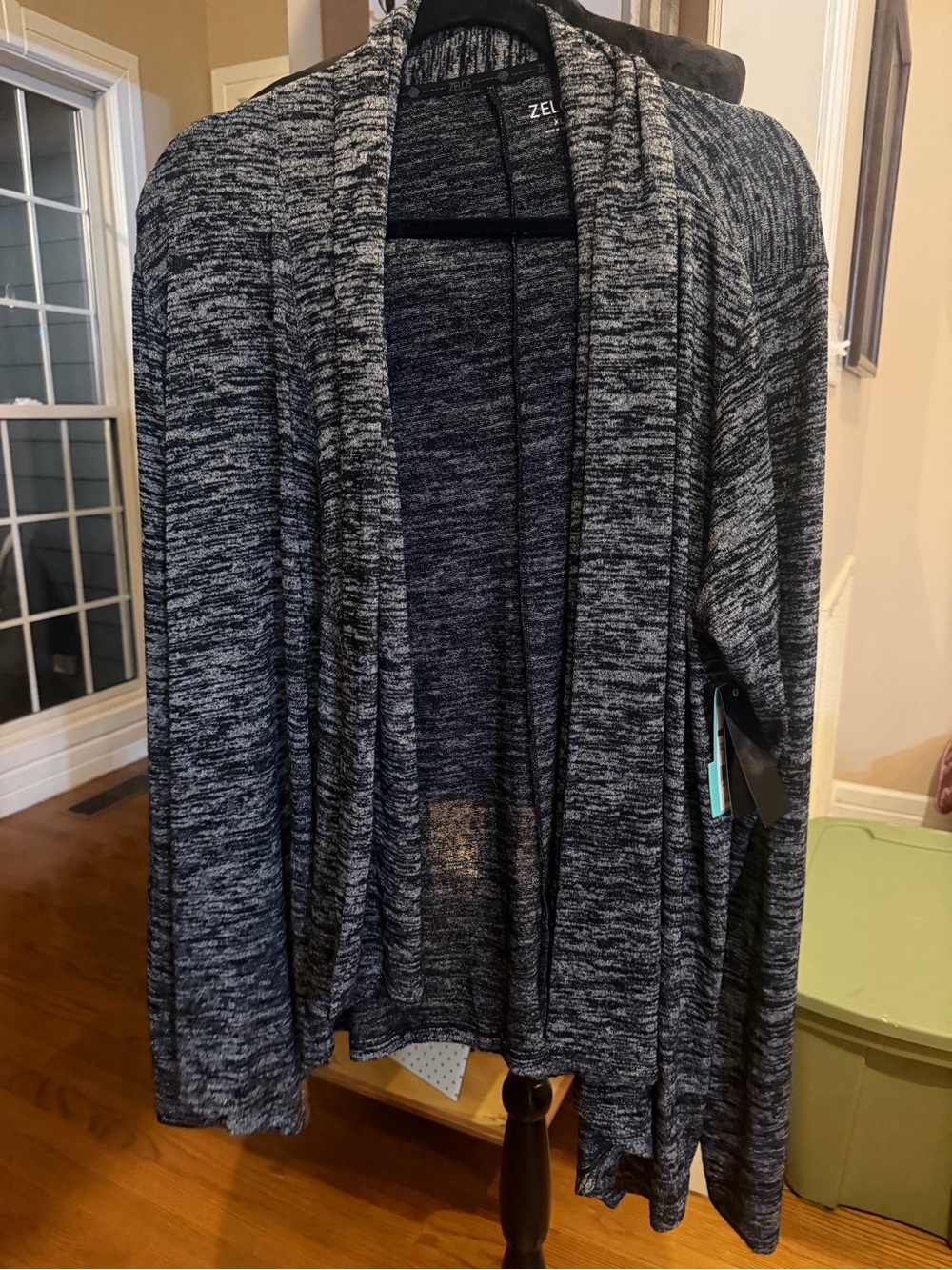 ZELOS Black & Gray Marled Open-Front Cardigan